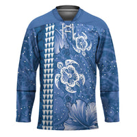 Blue Hibiscus Turle Hockey Jersey Hawaiian Style Tribal Tapa Pattern LT9 Unisex Blue - Polynesian Pride