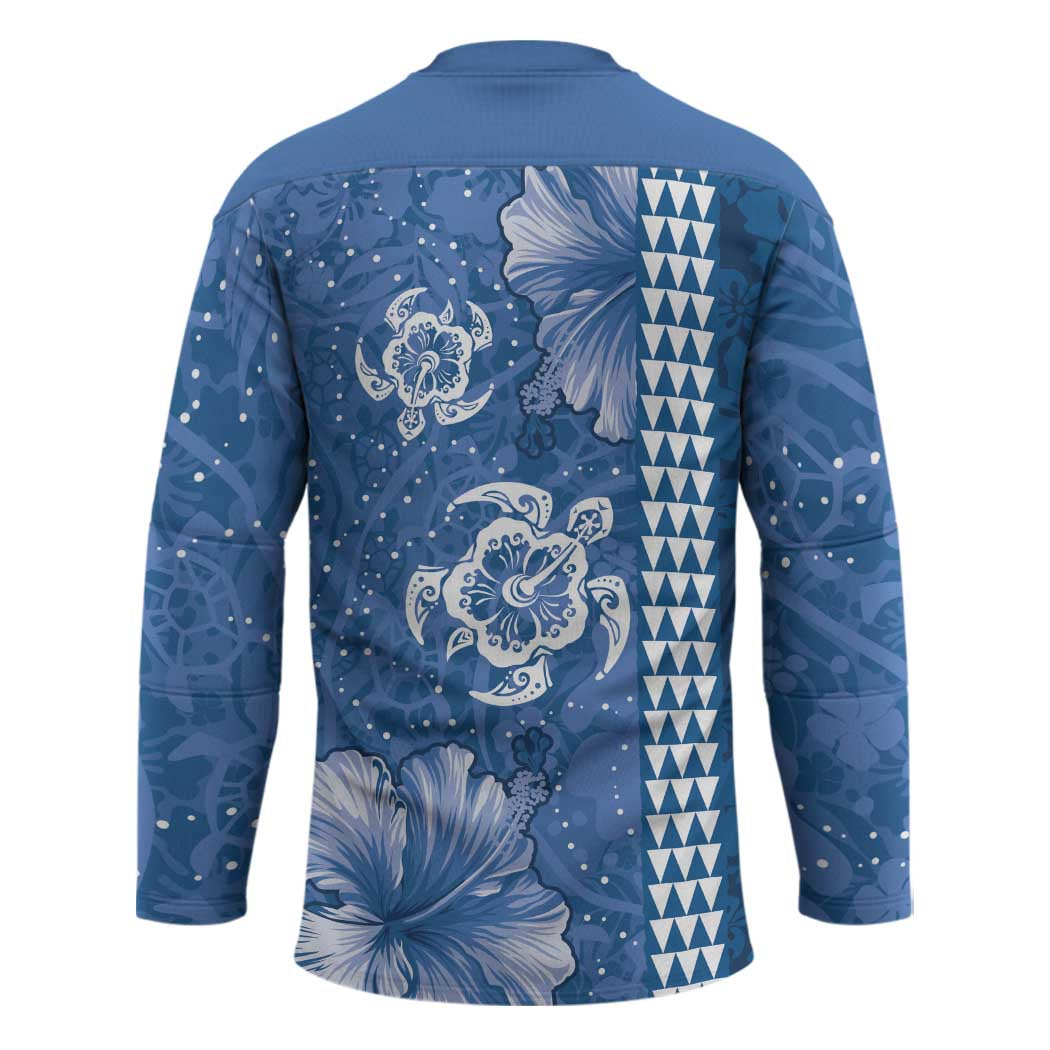 Blue Hibiscus Turle Hockey Jersey Hawaiian Style Tribal Tapa Pattern LT9 - Polynesian Pride