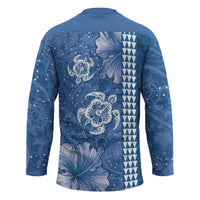 Blue Hibiscus Turle Hockey Jersey Hawaiian Style Tribal Tapa Pattern LT9 - Polynesian Pride