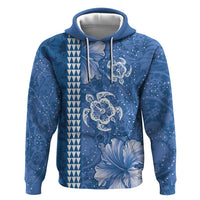 Blue Hibiscus Turle Hoodie Hawaiian Style Tribal Tapa Pattern