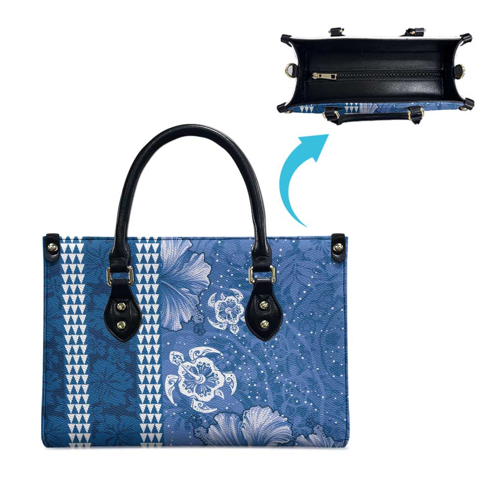 Blue Hibiscus Turle Leather Bag Hawaiian Style Tribal Tapa Pattern - Polynesian Pride