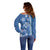 Blue Hibiscus Turle Off Shoulder Sweater Hawaiian Style Tribal Tapa Pattern