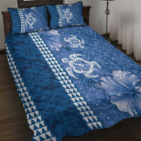 Blue Hibiscus Turle Quilt Bed Set Hawaiian Style Tribal Tapa Pattern LT9 Blue - Polynesian Pride