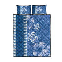Blue Hibiscus Turle Quilt Bed Set Hawaiian Style Tribal Tapa Pattern LT9 - Polynesian Pride