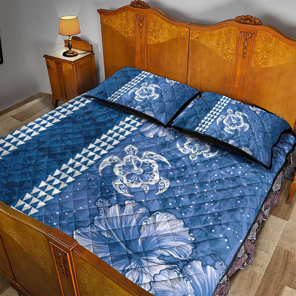 Blue Hibiscus Turle Quilt Bed Set Hawaiian Style Tribal Tapa Pattern LT9 - Polynesian Pride