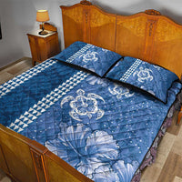 Blue Hibiscus Turle Quilt Bed Set Hawaiian Style Tribal Tapa Pattern LT9 - Polynesian Pride