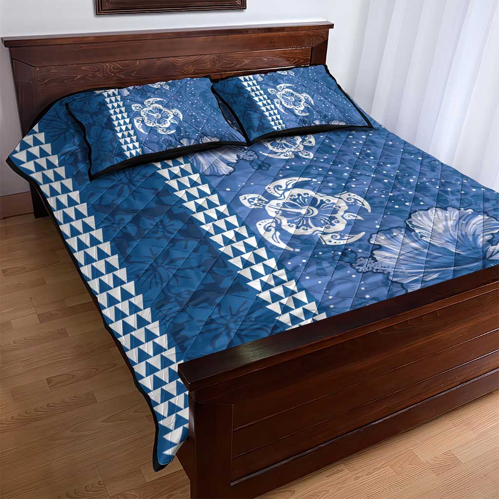 Blue Hibiscus Turle Quilt Bed Set Hawaiian Style Tribal Tapa Pattern LT9 - Polynesian Pride