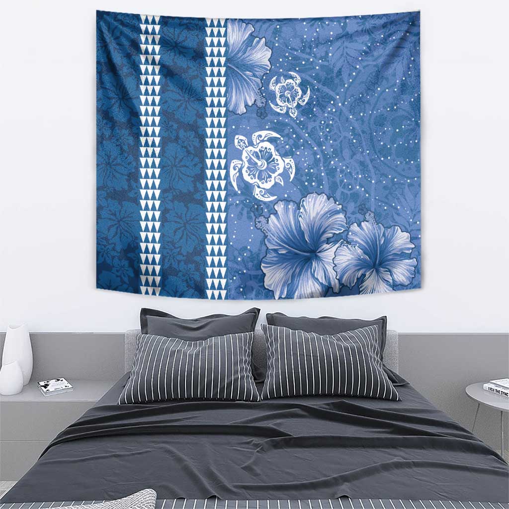 Blue Hibiscus Turle Tapestry Hawaiian Style Tribal Tapa Pattern