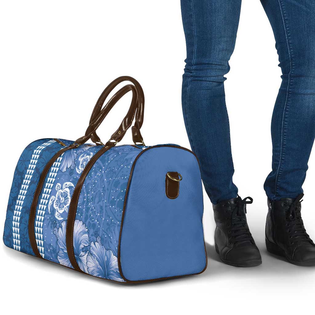 Blue Hibiscus Turle Travel Bag Hawaiian Style Tribal Tapa Pattern - Polynesian Pride