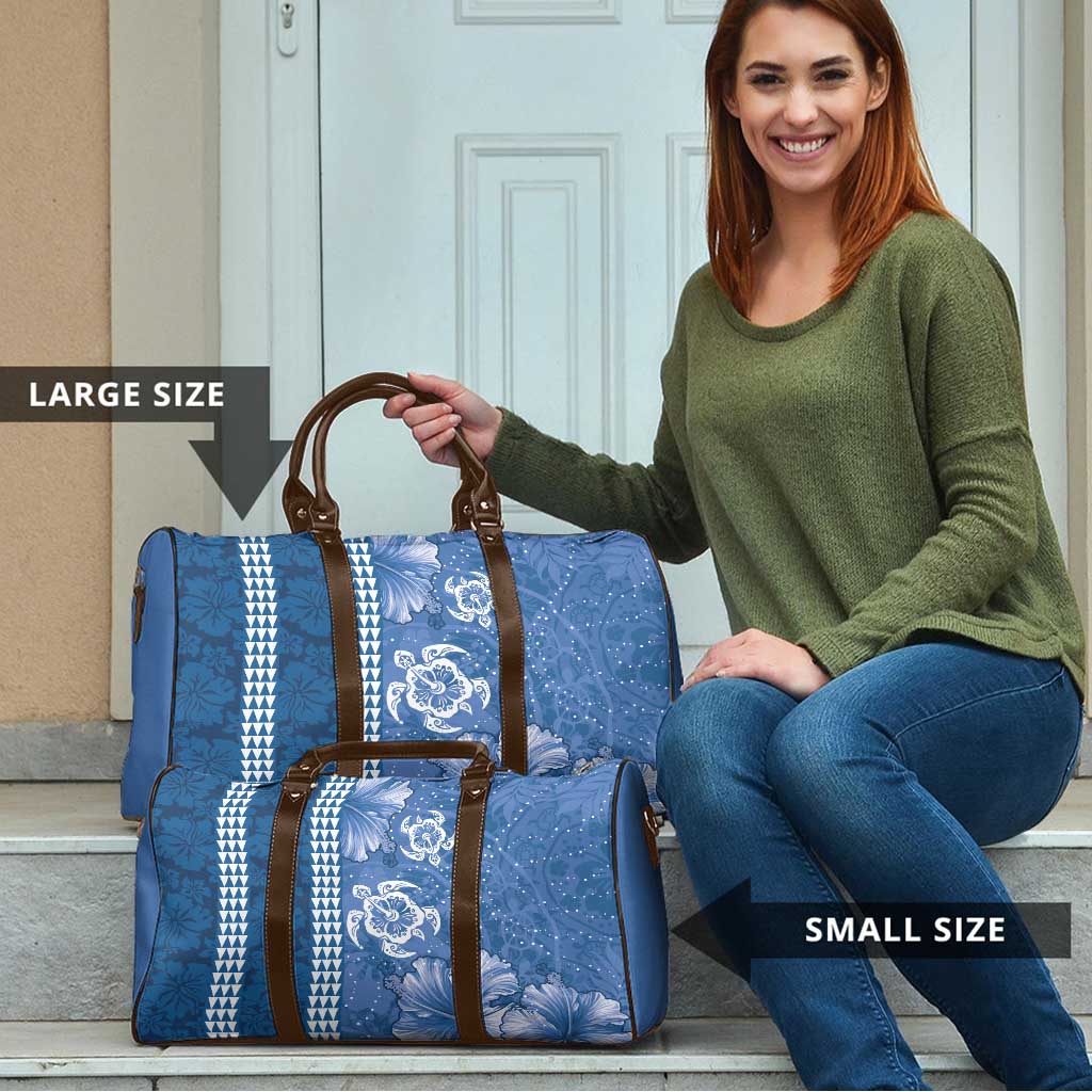 Blue Hibiscus Turle Travel Bag Hawaiian Style Tribal Tapa Pattern - Polynesian Pride