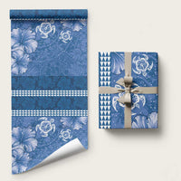 Blue Hibiscus Turle Wrapping Paper Hawaiian Style Tribal Tapa Pattern LT9 58" × 23" Blue - Polynesian Pride