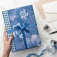 Blue Hibiscus Turle Wrapping Paper Hawaiian Style Tribal Tapa Pattern LT9 - Polynesian Pride
