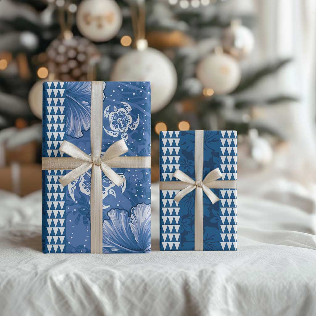 Blue Hibiscus Turle Wrapping Paper Hawaiian Style Tribal Tapa Pattern LT9 - Polynesian Pride