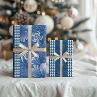 Blue Hibiscus Turle Wrapping Paper Hawaiian Style Tribal Tapa Pattern LT9 - Polynesian Pride