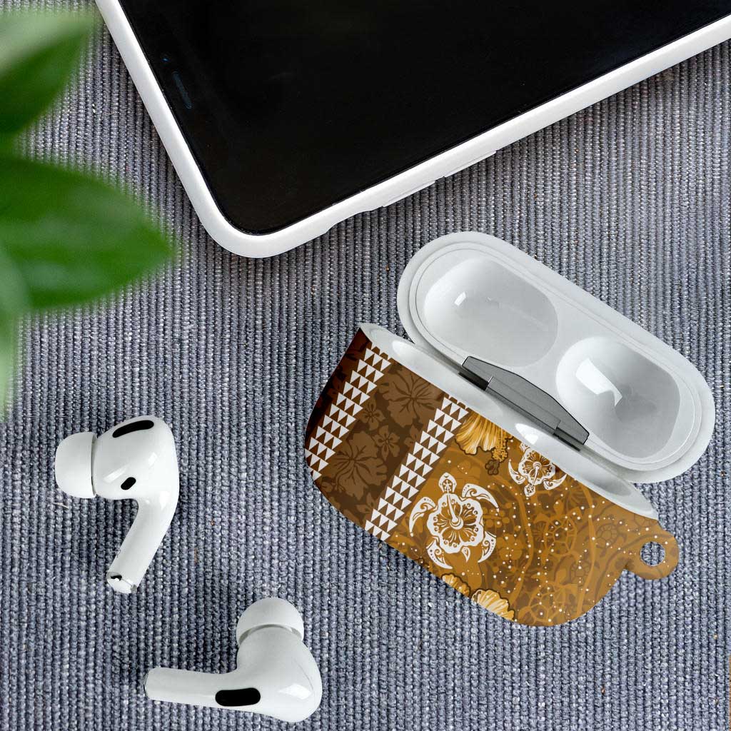 Gold Hibiscus Turle AirPods Case Hawaiian Style Tribal Tapa Pattern - Polynesian Pride
