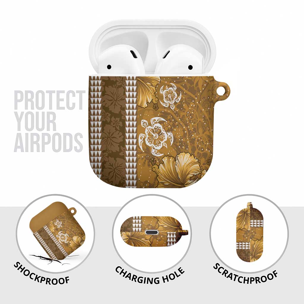 Gold Hibiscus Turle AirPods Case Hawaiian Style Tribal Tapa Pattern - Polynesian Pride