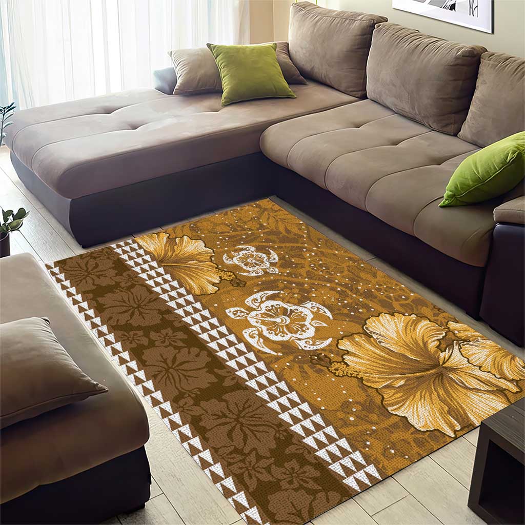 Gold Hibiscus Turle Area Rug Hawaiian Style Tribal Tapa Pattern LT9 - Polynesian Pride