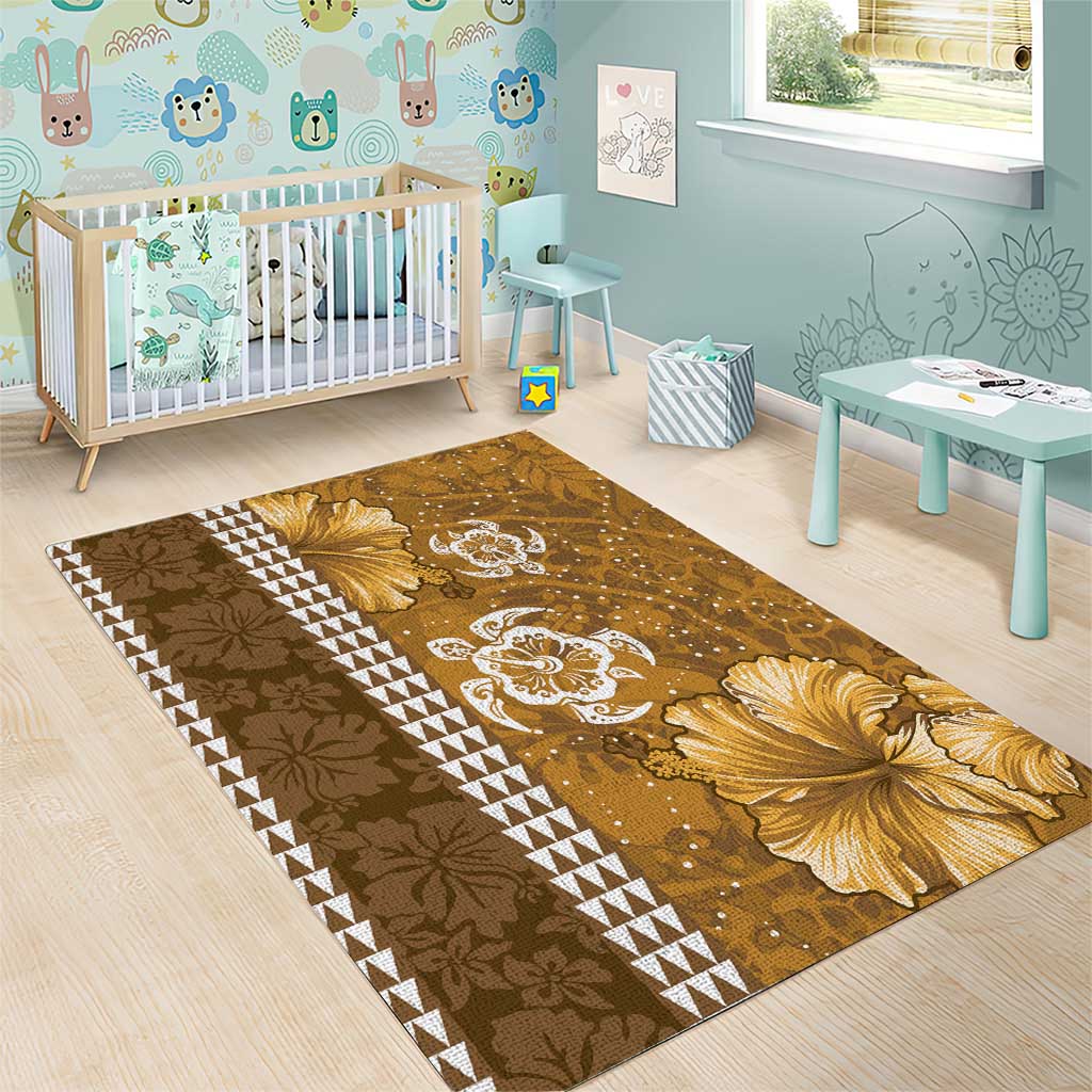 Gold Hibiscus Turle Area Rug Hawaiian Style Tribal Tapa Pattern LT9 - Polynesian Pride