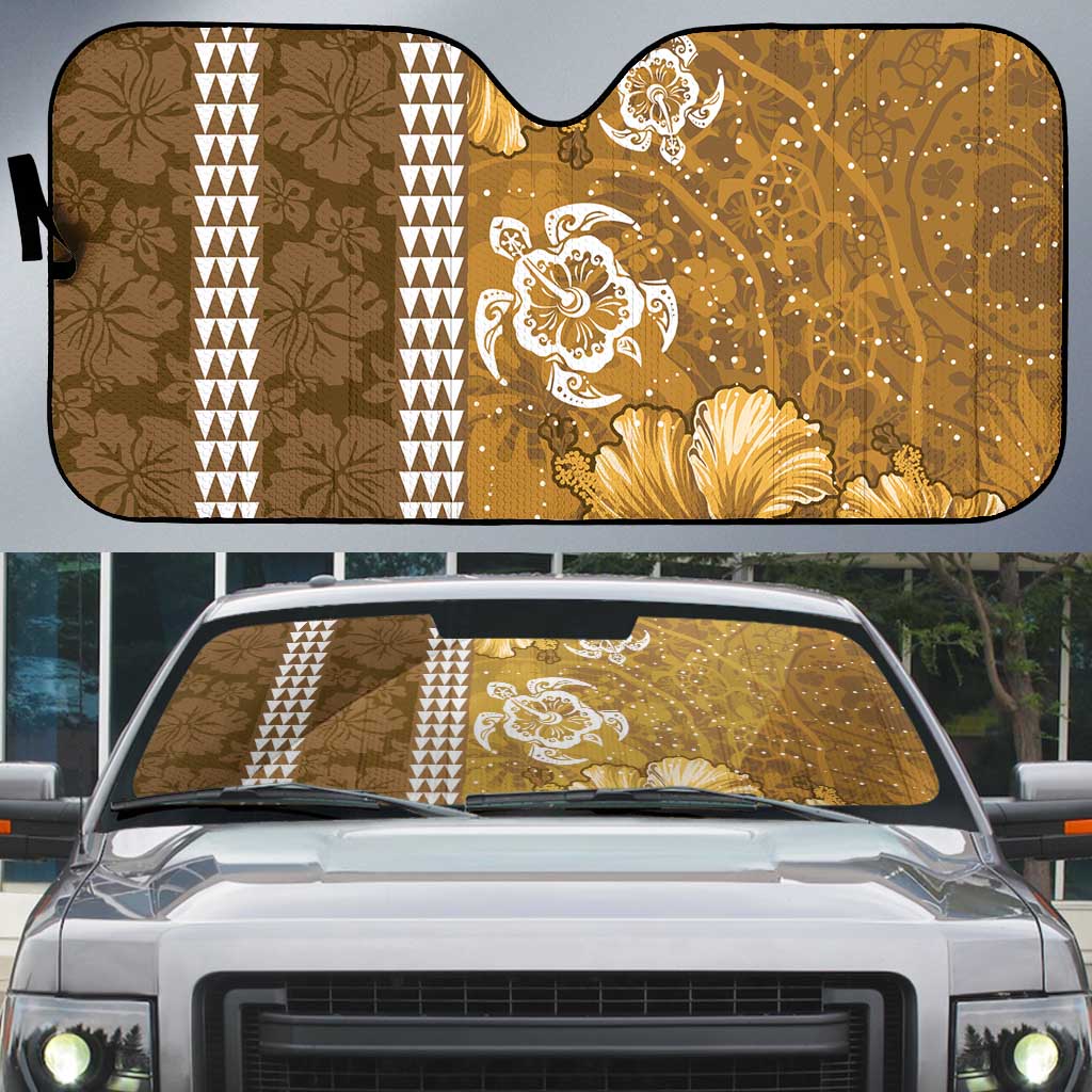 Gold Hibiscus Turle Auto Sun Shade Hawaiian Style Tribal Tapa Pattern LT9 Gold - Polynesian Pride