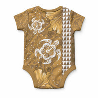 Gold Hibiscus Turtle Baby Onesie Hawaiian Style Tribal Tapa Pattern LT9 - Polynesian Pride