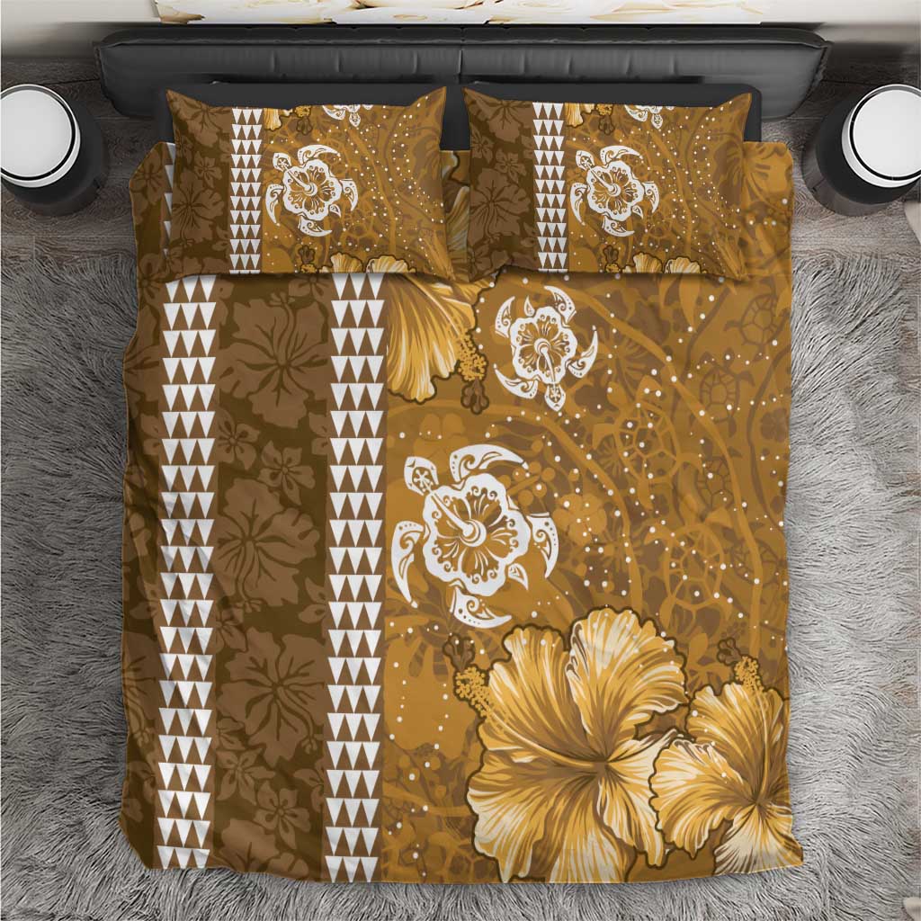 Gold Hibiscus Turle Bedding Set Hawaiian Style Tribal Tapa Pattern