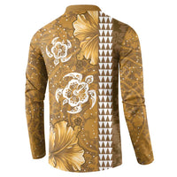 Gold Hibiscus Turle Button Sweatshirt Hawaiian Style Tribal Tapa Pattern