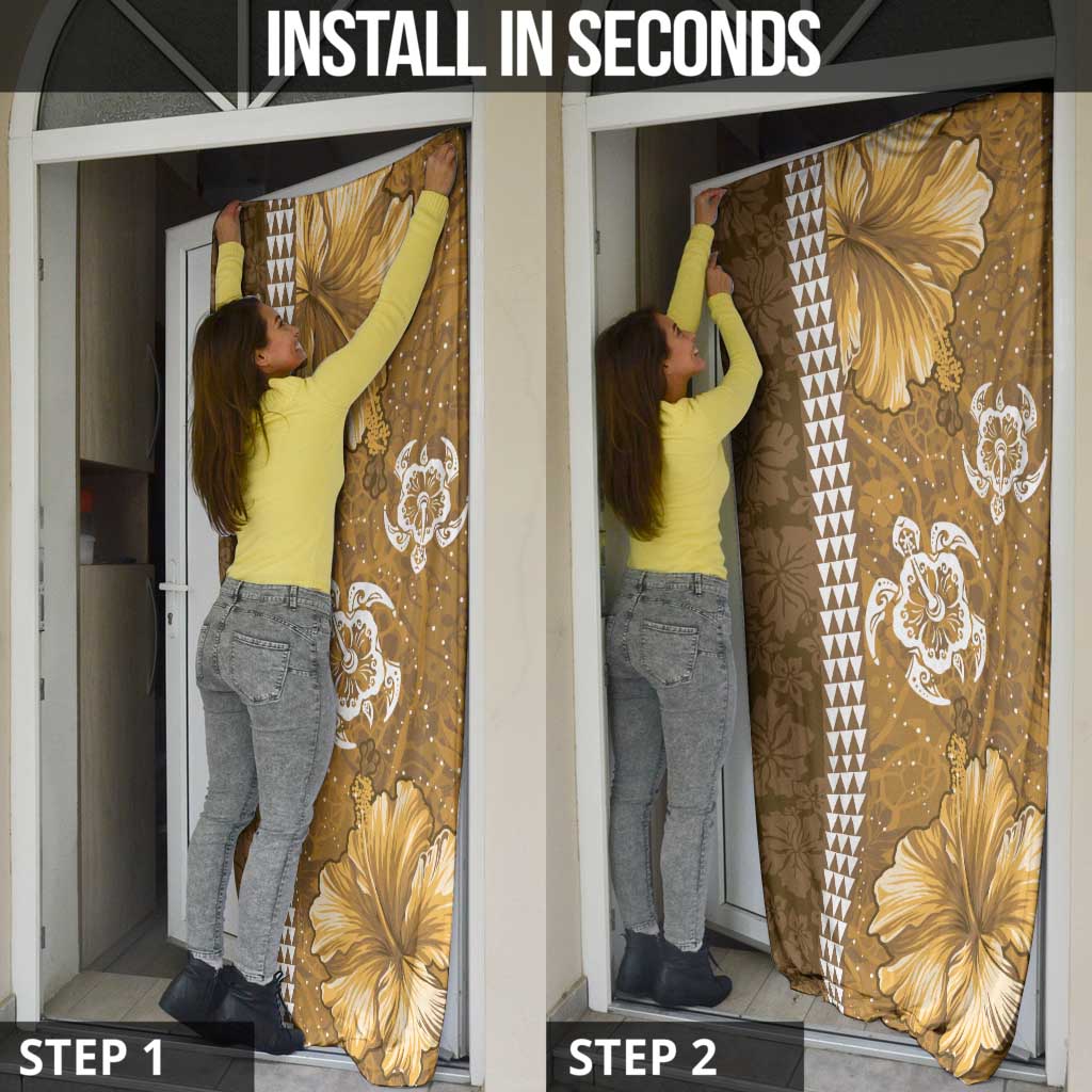 Gold Hibiscus Turle Door Cover Hawaiian Style Tribal Tapa Pattern - Polynesian Pride