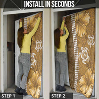 Gold Hibiscus Turle Door Cover Hawaiian Style Tribal Tapa Pattern - Polynesian Pride