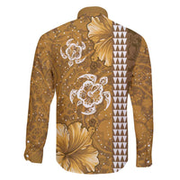 Gold Hibiscus Turle Family Matching Long Sleeve Bodycon Dress and Hawaiian Shirt Hawaiian Style Tribal Tapa Pattern LT9 - Polynesian Pride