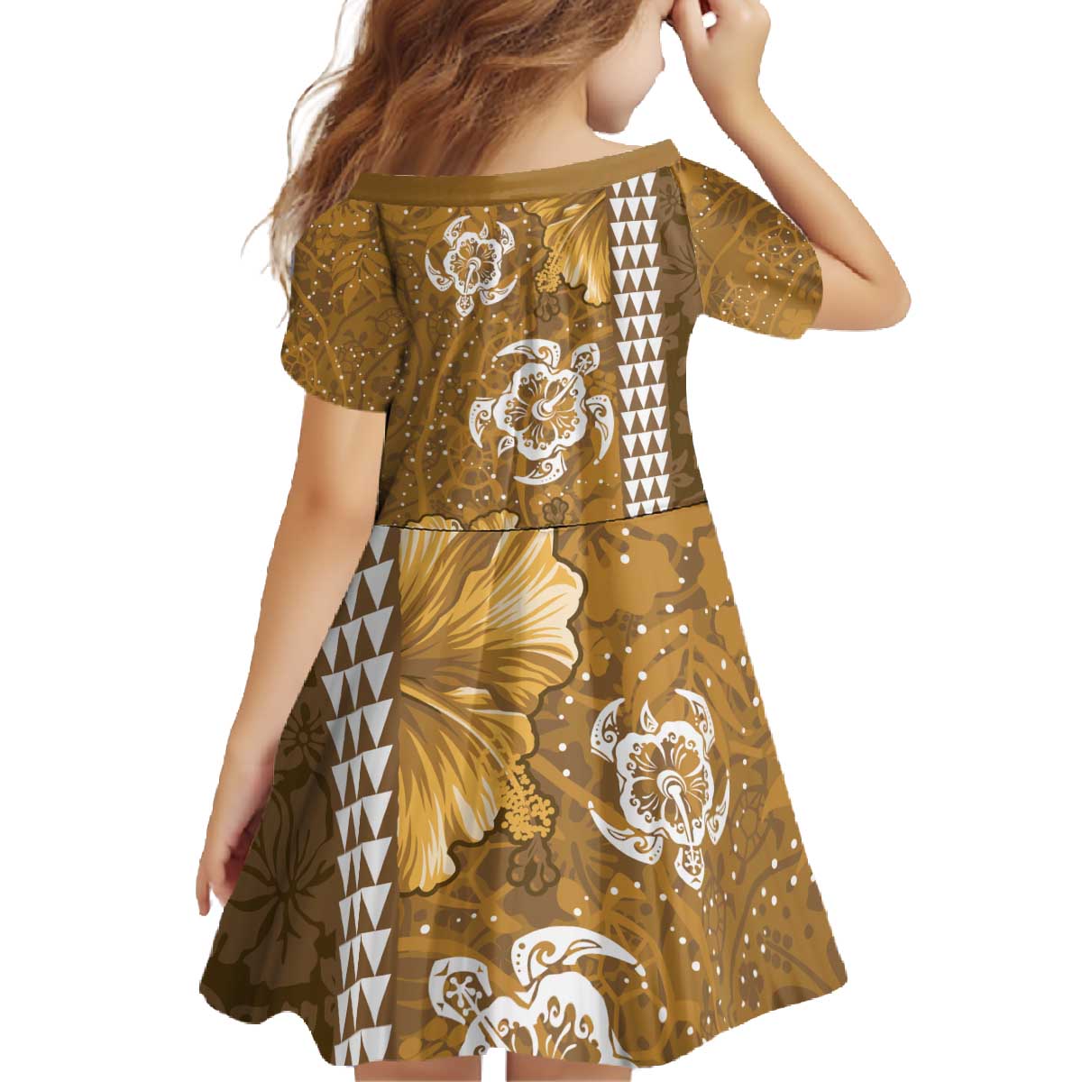 Gold Hibiscus Turle Family Matching Off The Shoulder Long Sleeve Dress and Hawaiian Shirt Hawaiian Style Tribal Tapa Pattern LT9 - Polynesian Pride