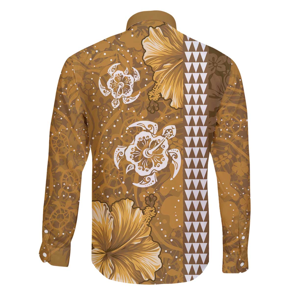 Gold Hibiscus Turle Family Matching Off The Shoulder Long Sleeve Dress and Hawaiian Shirt Hawaiian Style Tribal Tapa Pattern LT9 - Polynesian Pride