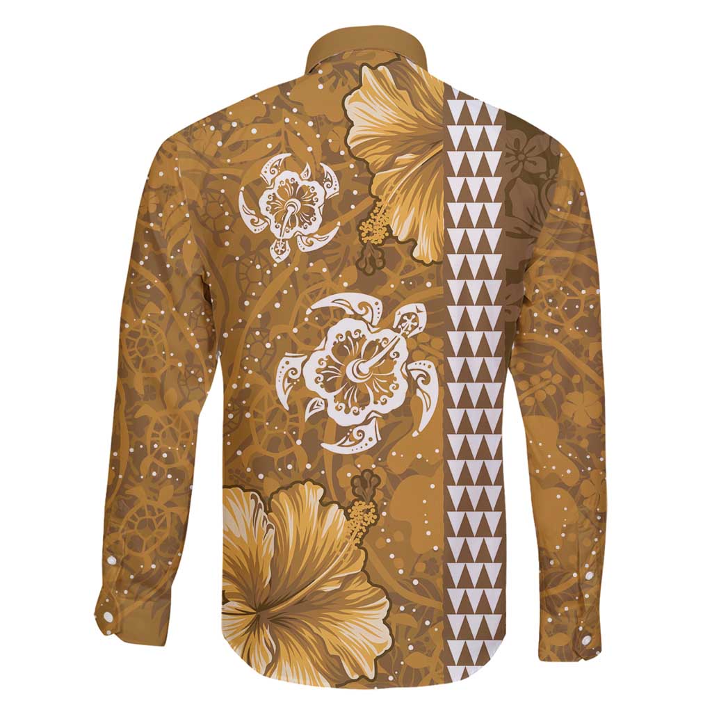 Gold Hibiscus Turle Family Matching Off Shoulder Short Dress and Hawaiian Shirt Hawaiian Style Tribal Tapa Pattern LT9 - Polynesian Pride