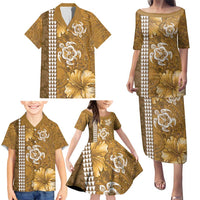 Gold Hibiscus Turle Family Matching Puletasi and Hawaiian Shirt Hawaiian Style Tribal Tapa Pattern LT9 - Polynesian Pride