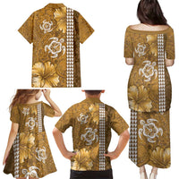 Gold Hibiscus Turle Family Matching Puletasi and Hawaiian Shirt Hawaiian Style Tribal Tapa Pattern LT9 - Polynesian Pride