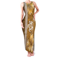 Gold Hibiscus Turle Family Matching Tank Maxi Dress and Hawaiian Shirt Hawaiian Style Tribal Tapa Pattern LT9 Mom's Dress Gold - Polynesian Pride