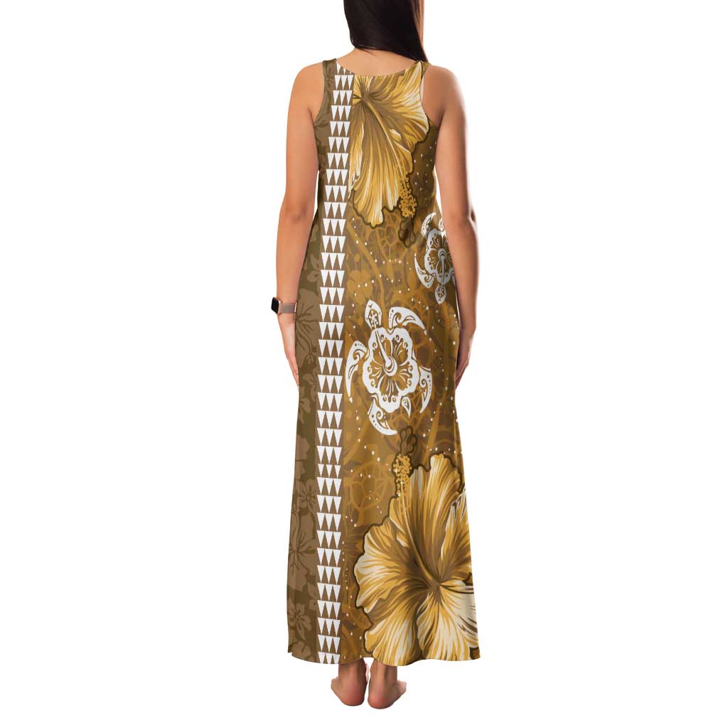 Gold Hibiscus Turle Family Matching Tank Maxi Dress and Hawaiian Shirt Hawaiian Style Tribal Tapa Pattern LT9 - Polynesian Pride