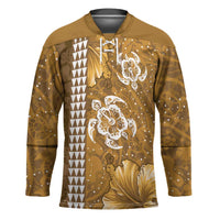 Gold Hibiscus Turle Hockey Jersey Hawaiian Style Tribal Tapa Pattern - Polynesian Pride
