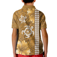 Gold Hibiscus Turle Kid Polo Shirt Hawaiian Style Tribal Tapa Pattern LT9 - Polynesian Pride