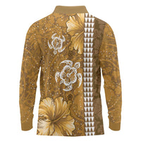 Gold Hibiscus Turle Long Sleeve Polo Shirt Hawaiian Style Tribal Tapa Pattern LT9 - Polynesian Pride