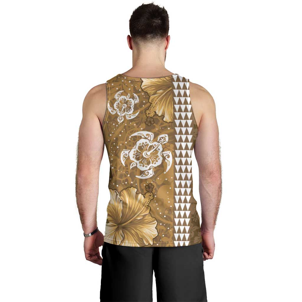 Gold Hibiscus Turle Men Tank Top Hawaiian Style Tribal Tapa Pattern LT9 - Polynesian Pride