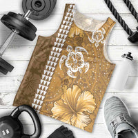 Gold Hibiscus Turle Men Tank Top Hawaiian Style Tribal Tapa Pattern LT9 - Polynesian Pride