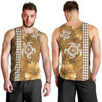 Gold Hibiscus Turle Men Tank Top Hawaiian Style Tribal Tapa Pattern LT9 - Polynesian Pride