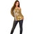 Gold Hibiscus Turle Off Shoulder Sweater Hawaiian Style Tribal Tapa Pattern