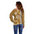 Gold Hibiscus Turle Off Shoulder Sweater Hawaiian Style Tribal Tapa Pattern