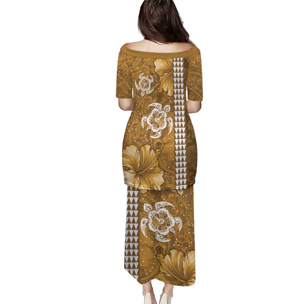 Gold Hibiscus Turle Puletasi Hawaiian Style Tribal Tapa Pattern LT9 - Polynesian Pride