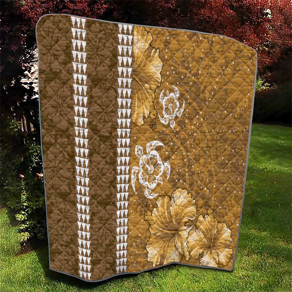 Gold Hibiscus Turle Quilt Hawaiian Style Tribal Tapa Pattern