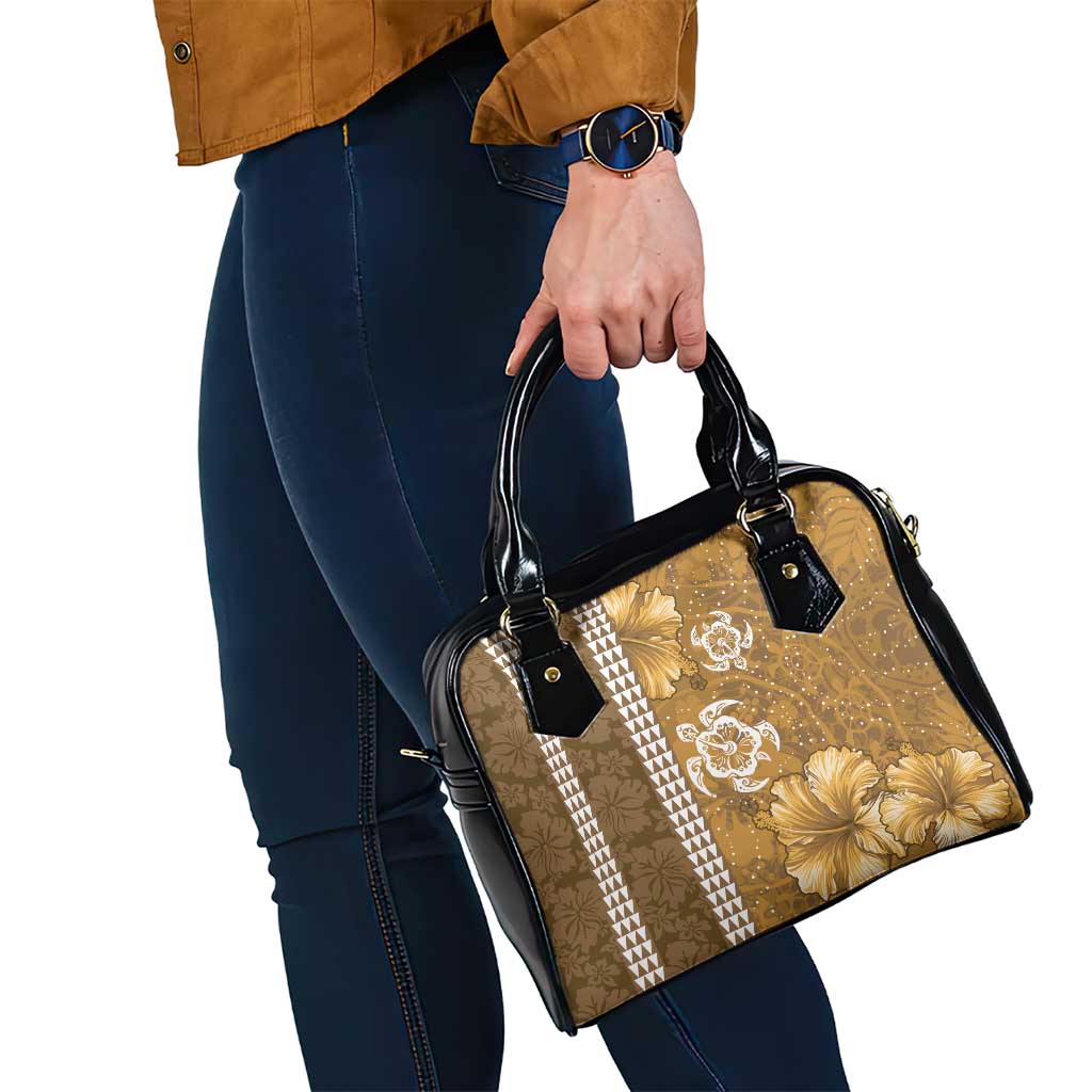 Gold Hibiscus Turle Shoulder Handbag Hawaiian Style Tribal Tapa Pattern