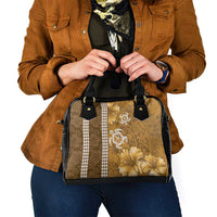 Gold Hibiscus Turle Shoulder Handbag Hawaiian Style Tribal Tapa Pattern
