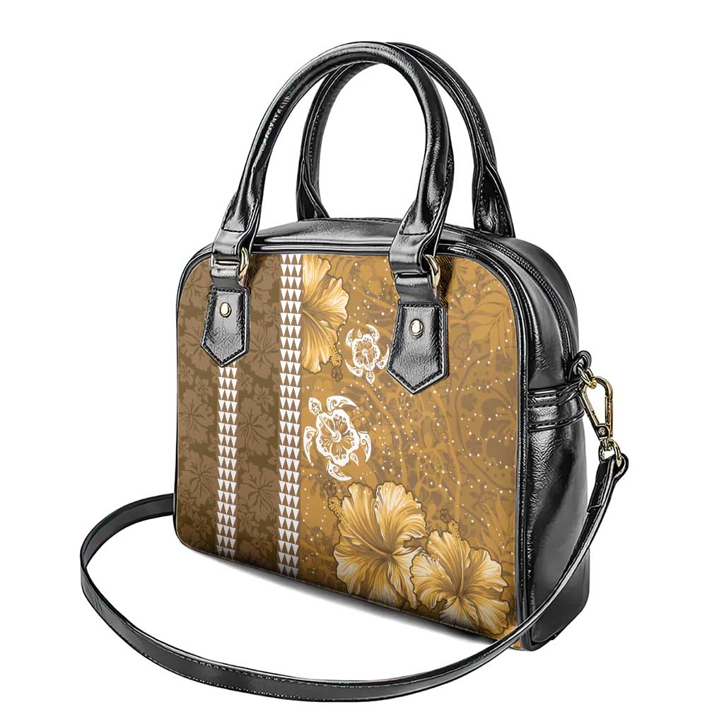Gold Hibiscus Turle Shoulder Handbag Hawaiian Style Tribal Tapa Pattern