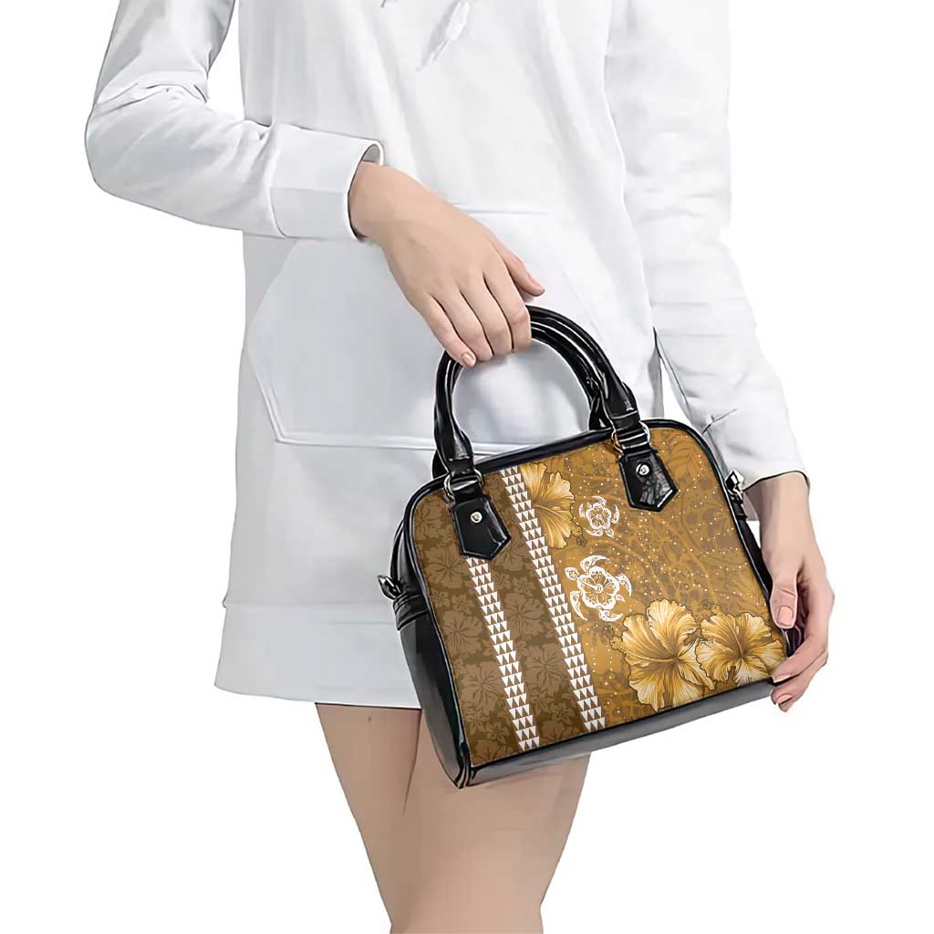 Gold Hibiscus Turle Shoulder Handbag Hawaiian Style Tribal Tapa Pattern